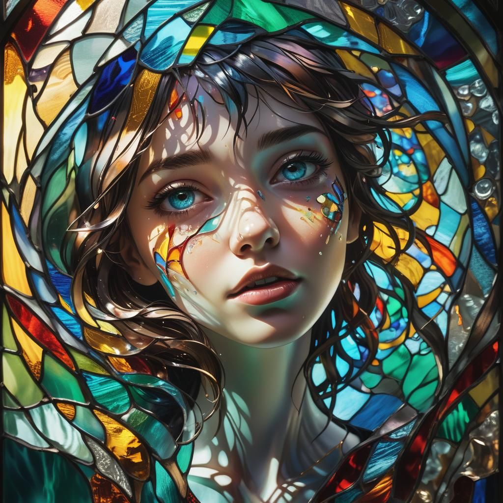 Intricate Stained Glass Window in Hyperrealistic Splash Art