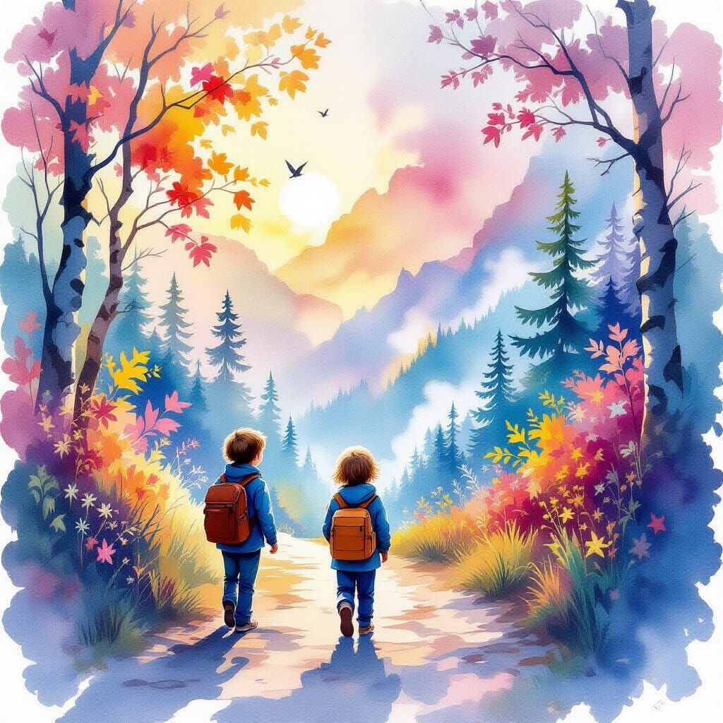 Child's Kaleidoscopic View in Watercolor Splash Art