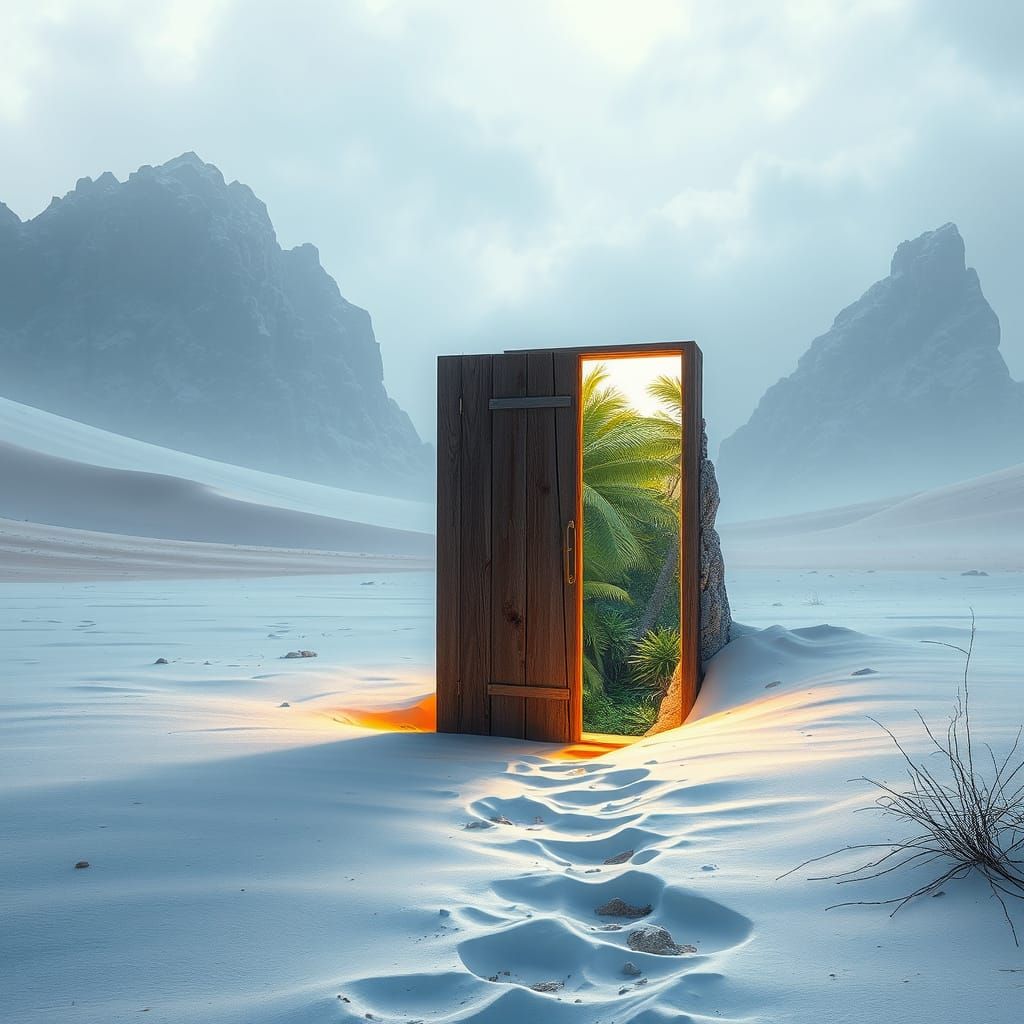 Door to Paradise in Snowy Desert