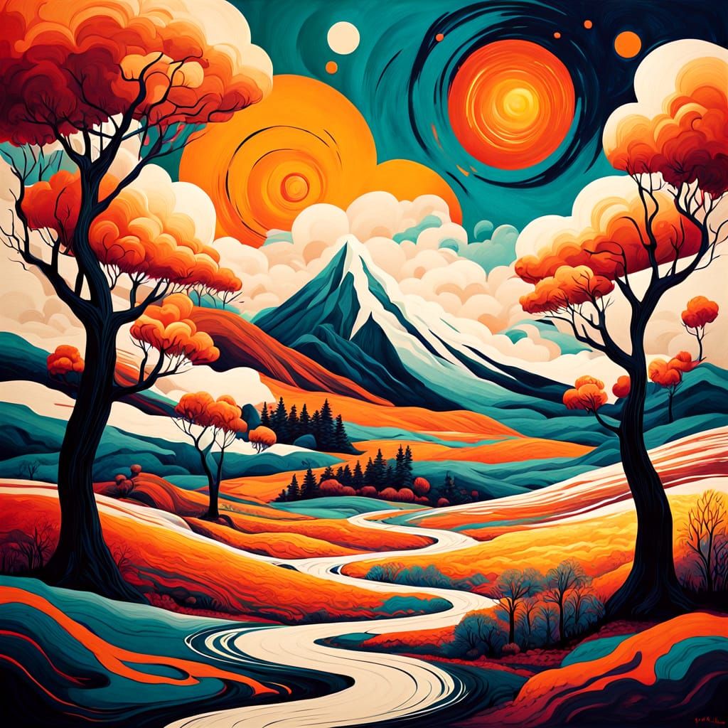 Surrealist Risographic Masterpiece in Warm, Vibrant Colors