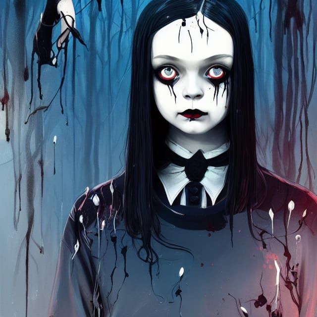 Terrifying Wednesday Addams Portrait in Horror Style