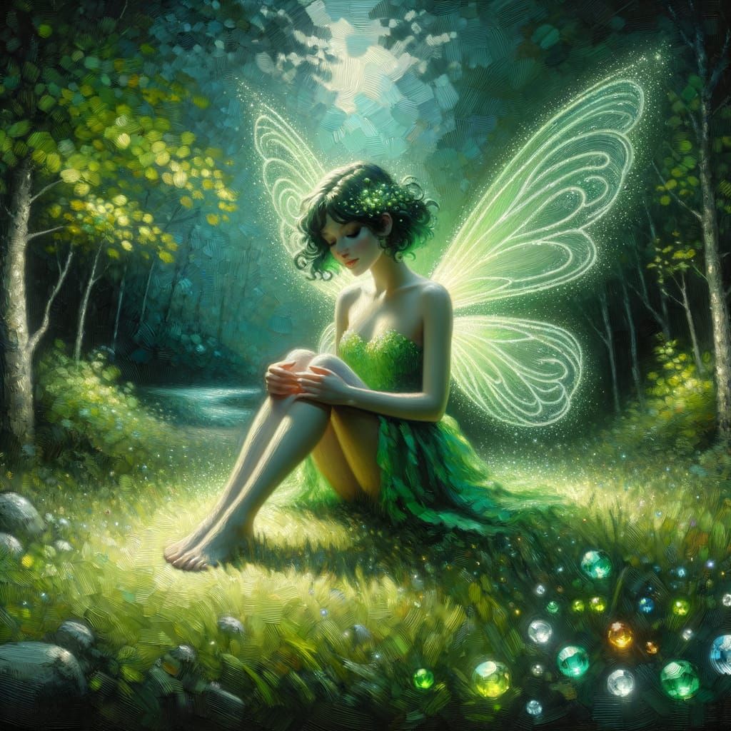 Mystical Woodland Goddess in Impasto Style