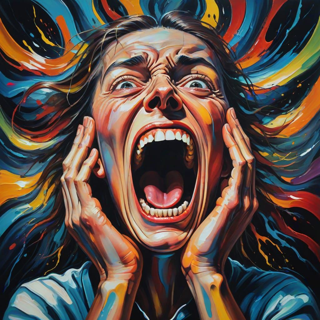 Intense Expressionist Painting of Screaming Person