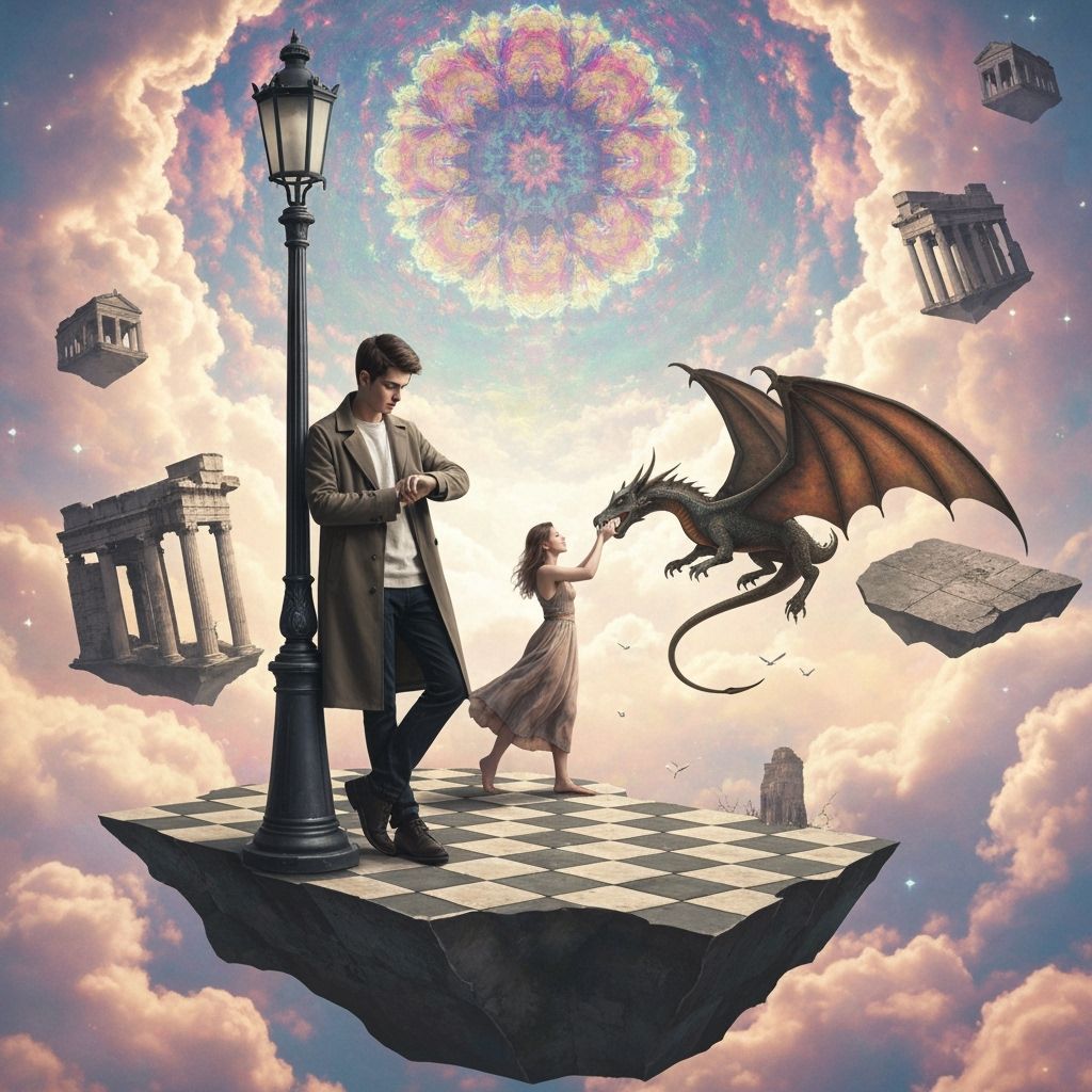 Dreamscape with Drifting Roman Ruins and Dragon