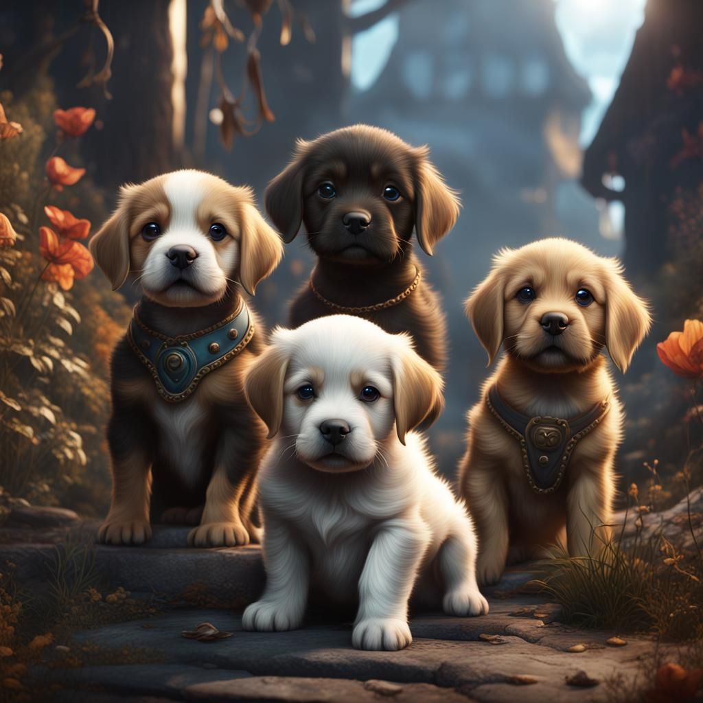 Fantastical Puppies in Detailed Matte Painting