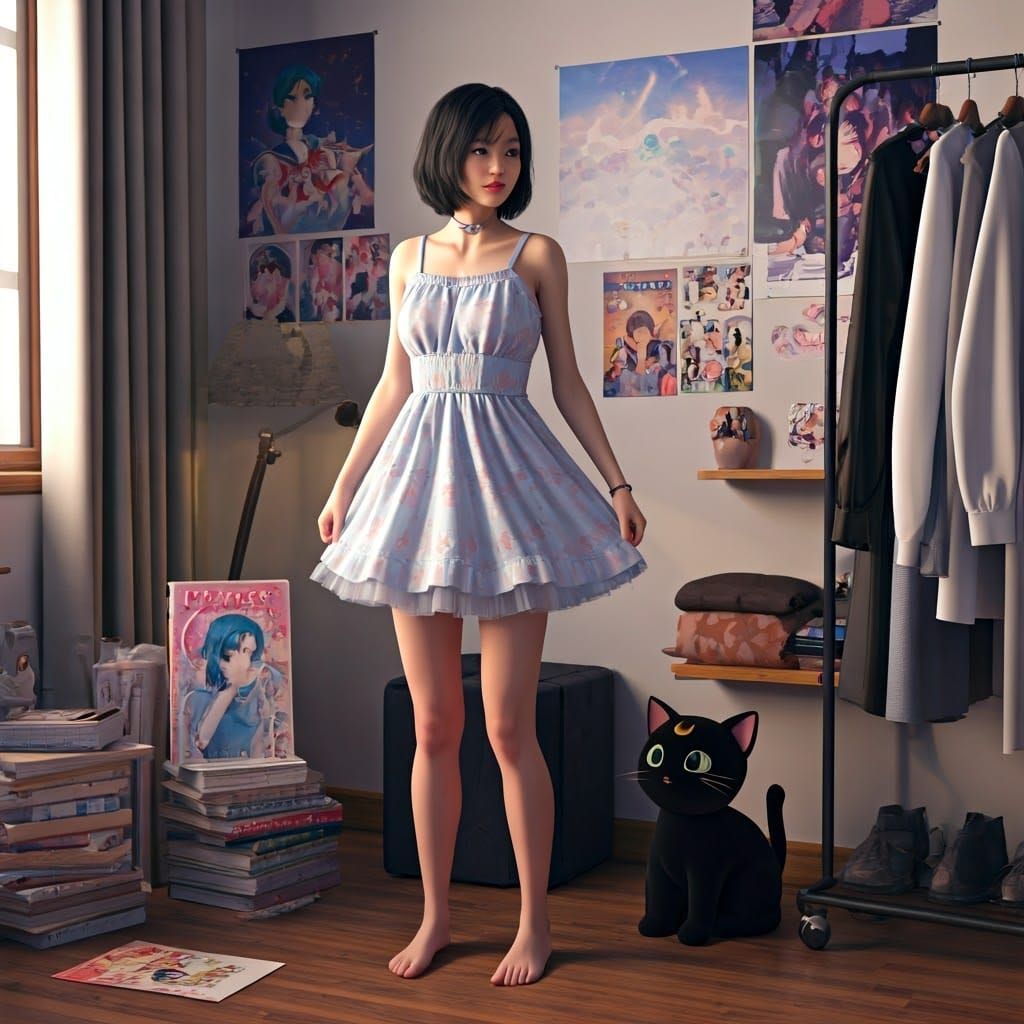 Futuristic Anime Girl in Pastel Dress