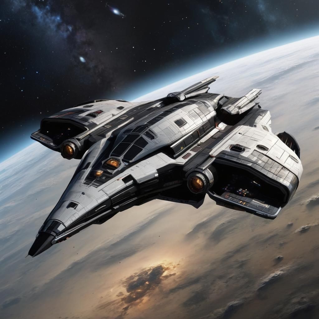 Normandy SR-1 Starship Soaring Through Deep Space