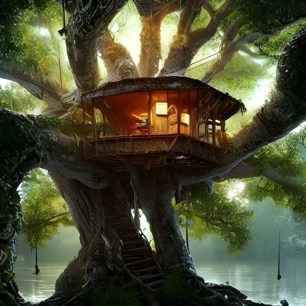 Treehouse in Ancient Mangrove: Hyperdetailed Photorealistic ...