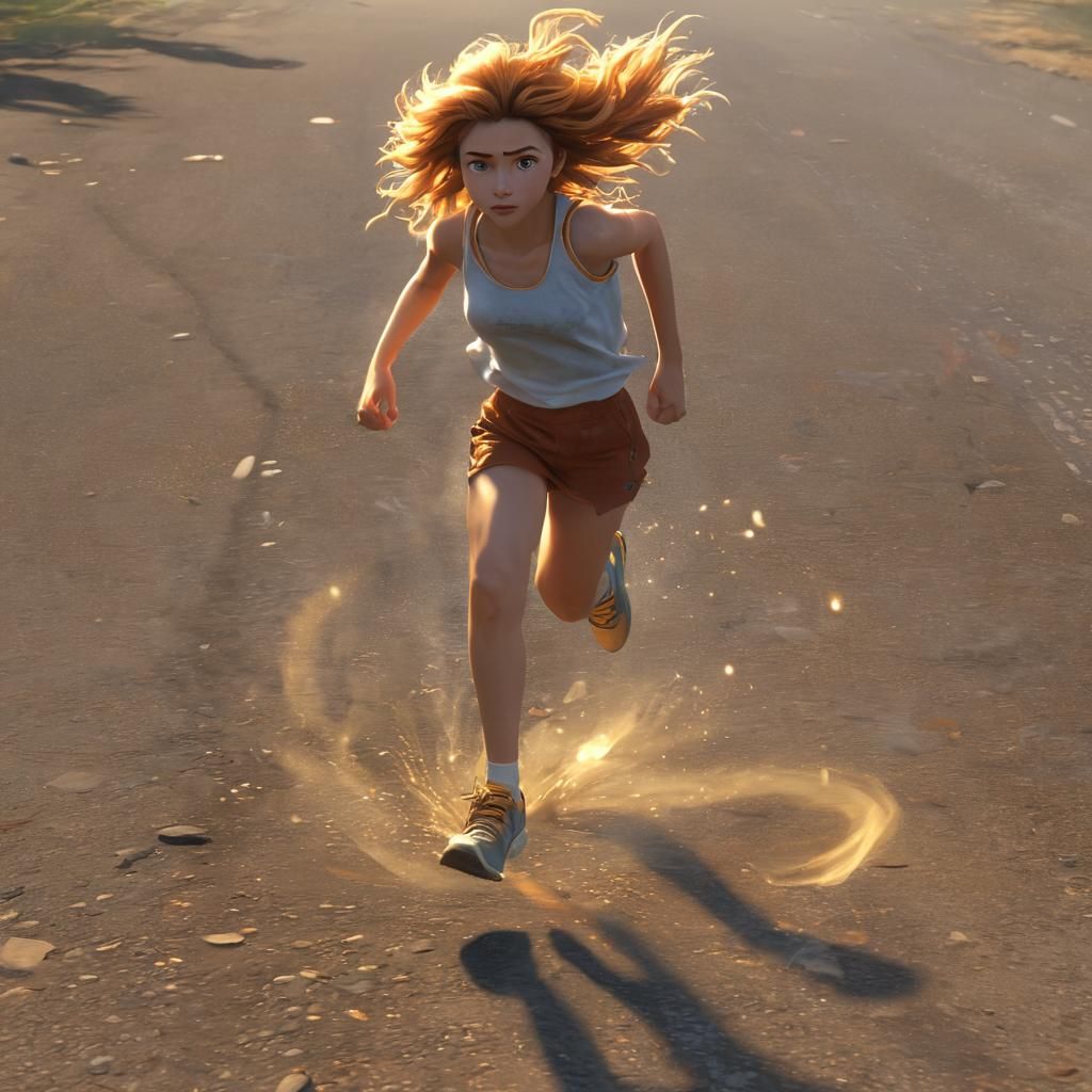 Anime Runner in Golden Light, 3D Rendered Art