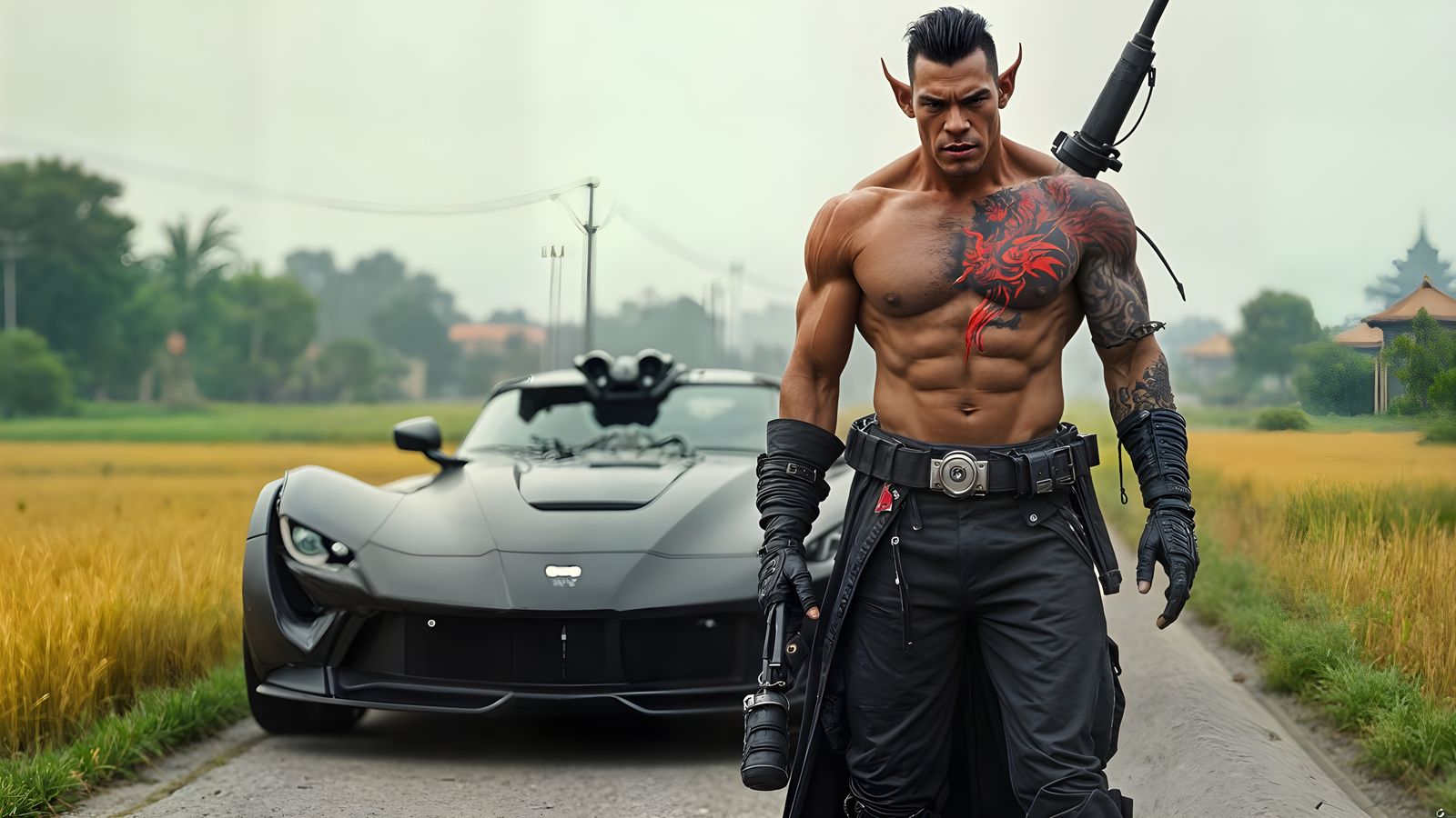 Cybernetic Orc Warrior with Dragon Tattoo