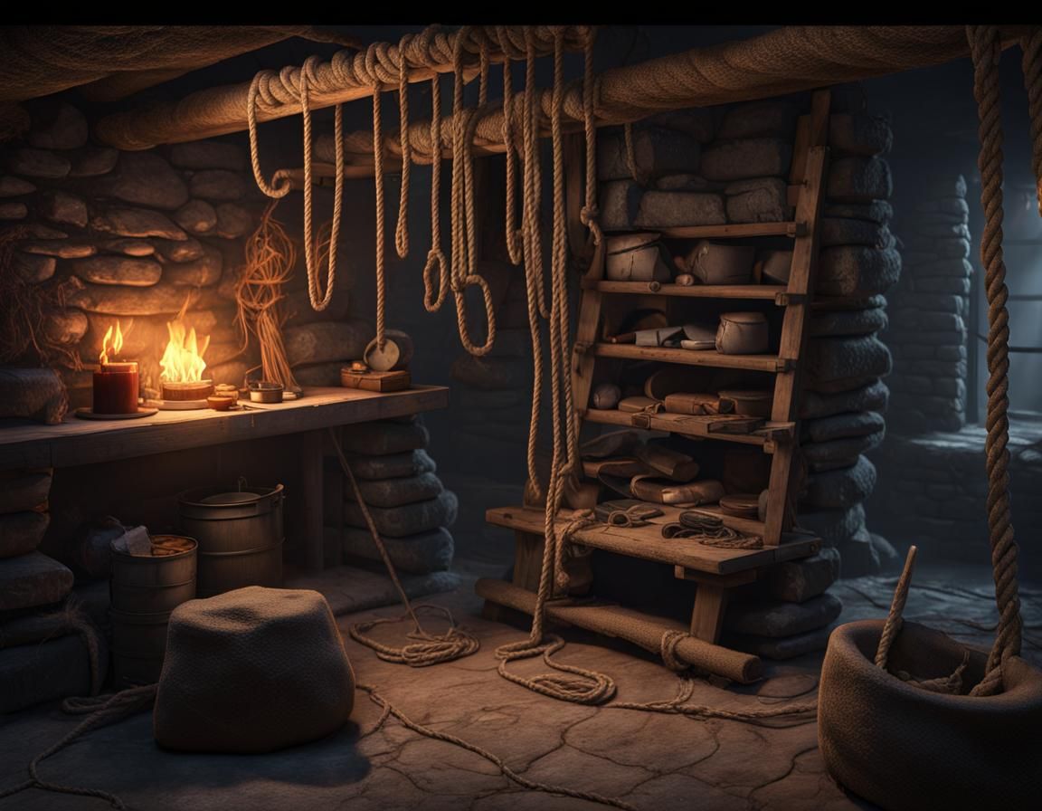 Torchlit Ropemaker's Workshop: Detailed Matte Painting