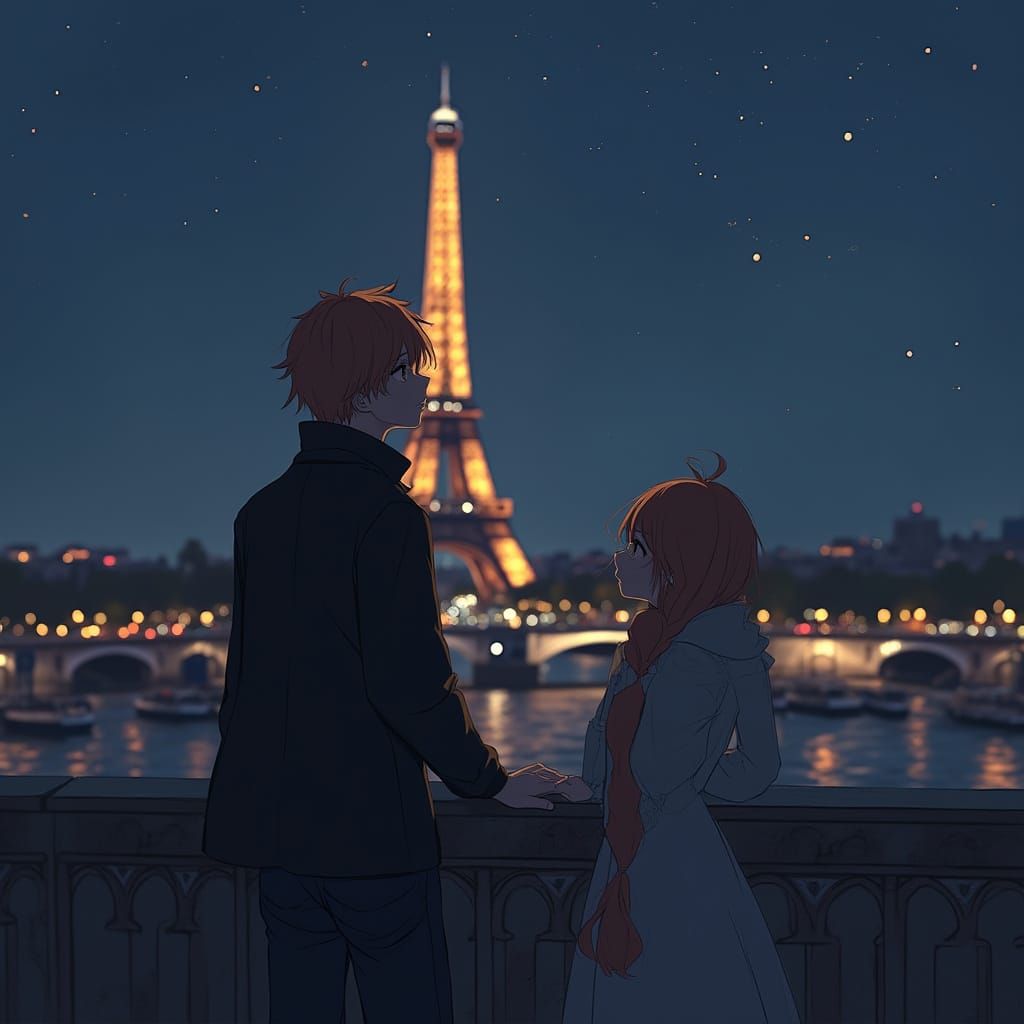 Heartbreak in Paris: Anime-Style Farewell on the Bridge