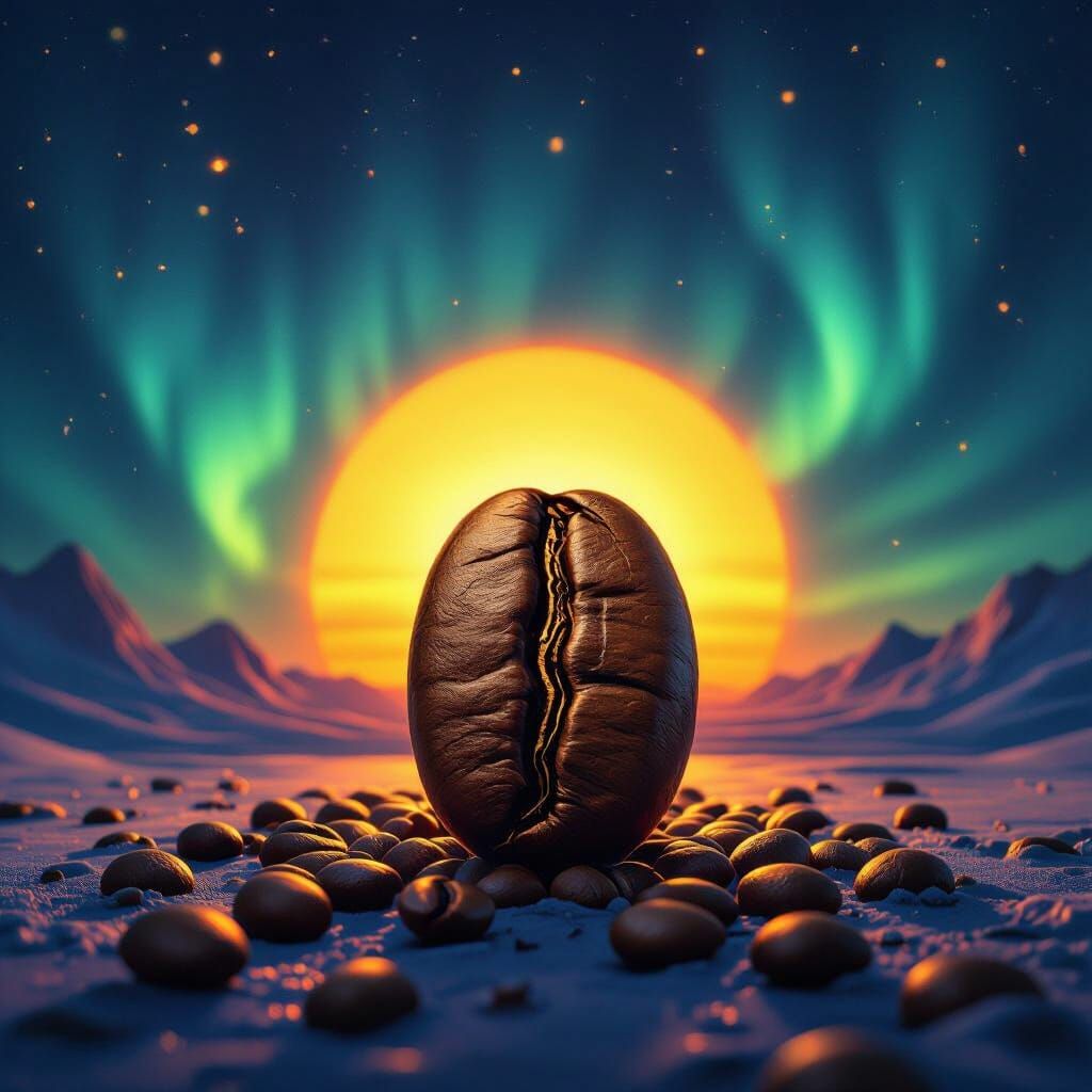 Coffee Bean Aurora in Detailed Matte Painting Style