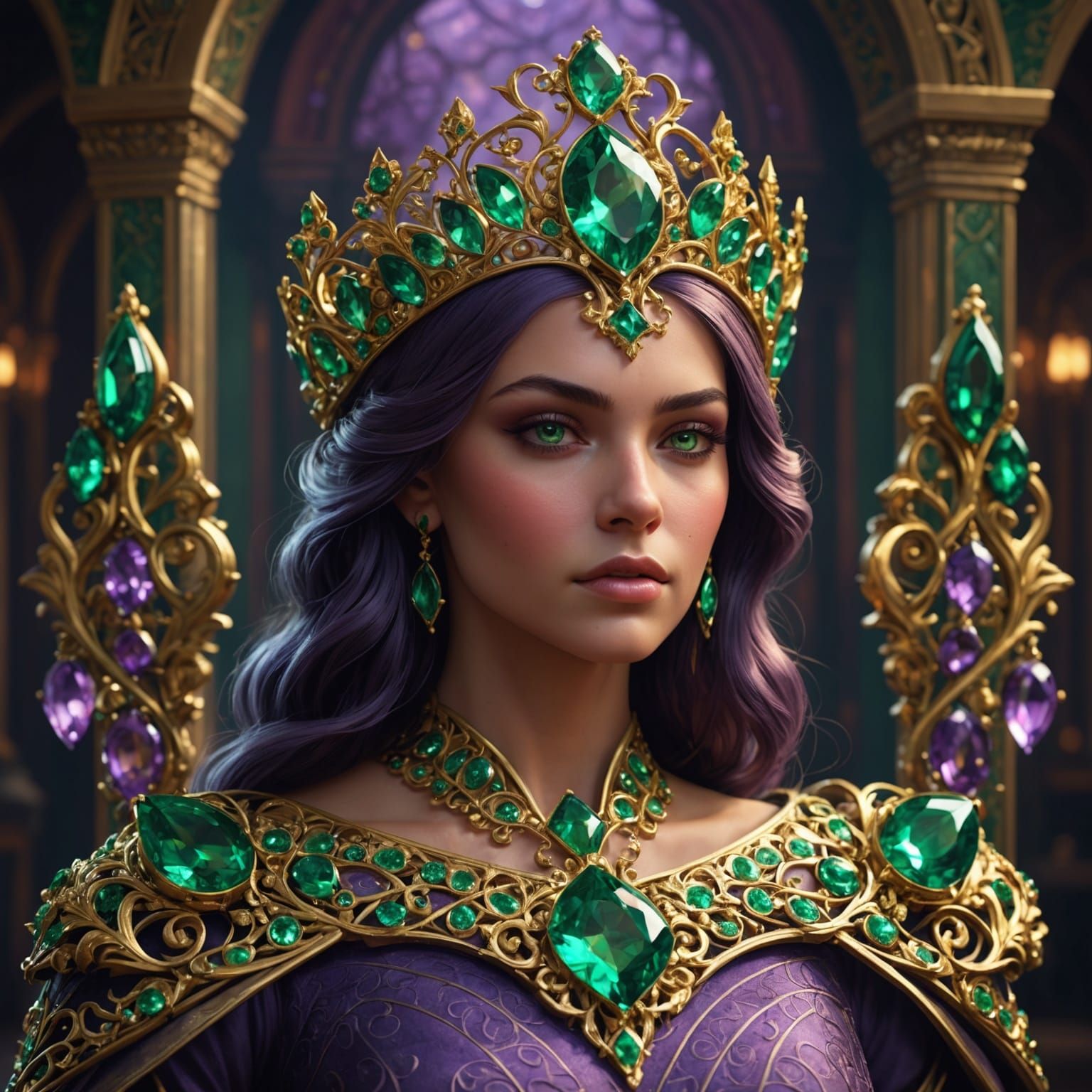 Ornate Emerald Tiara in Dark Fantasy Style