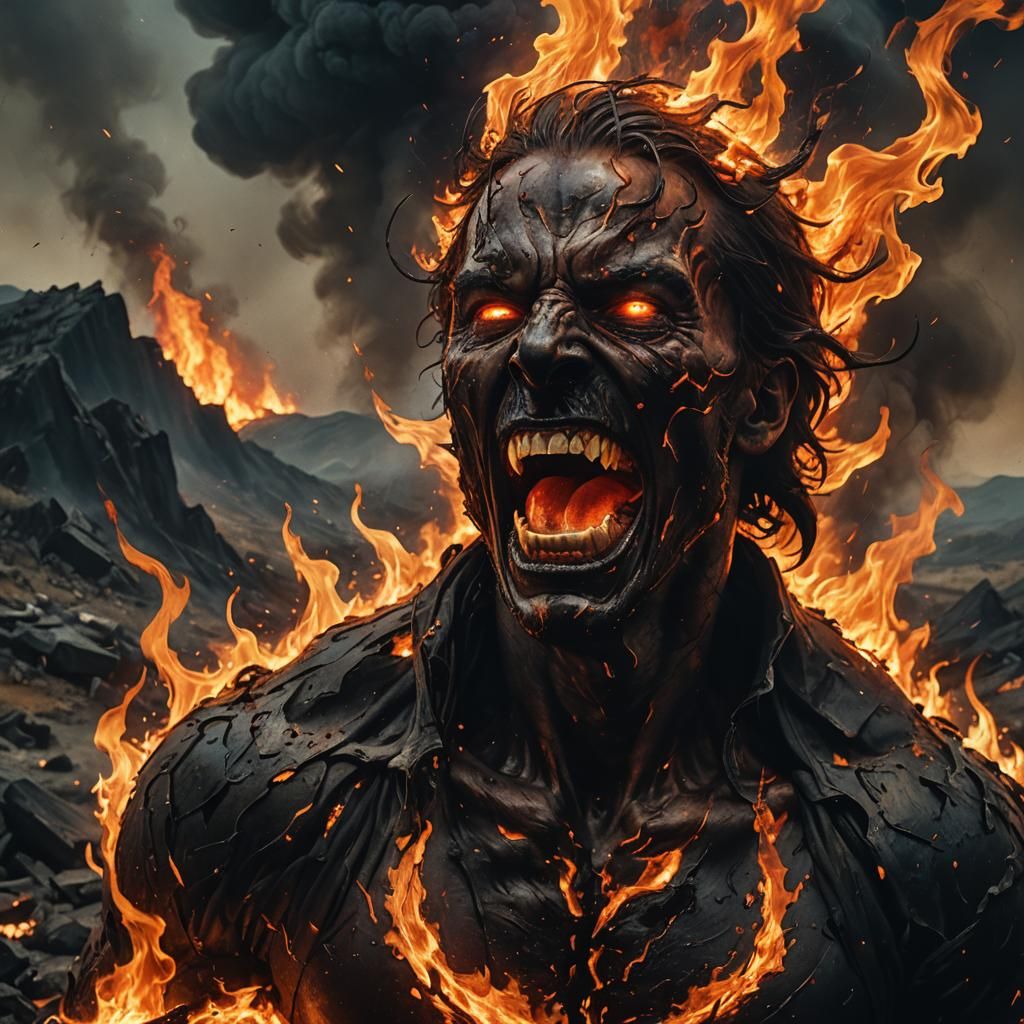 Infernal Portrait: A Vision of Agony in Flames