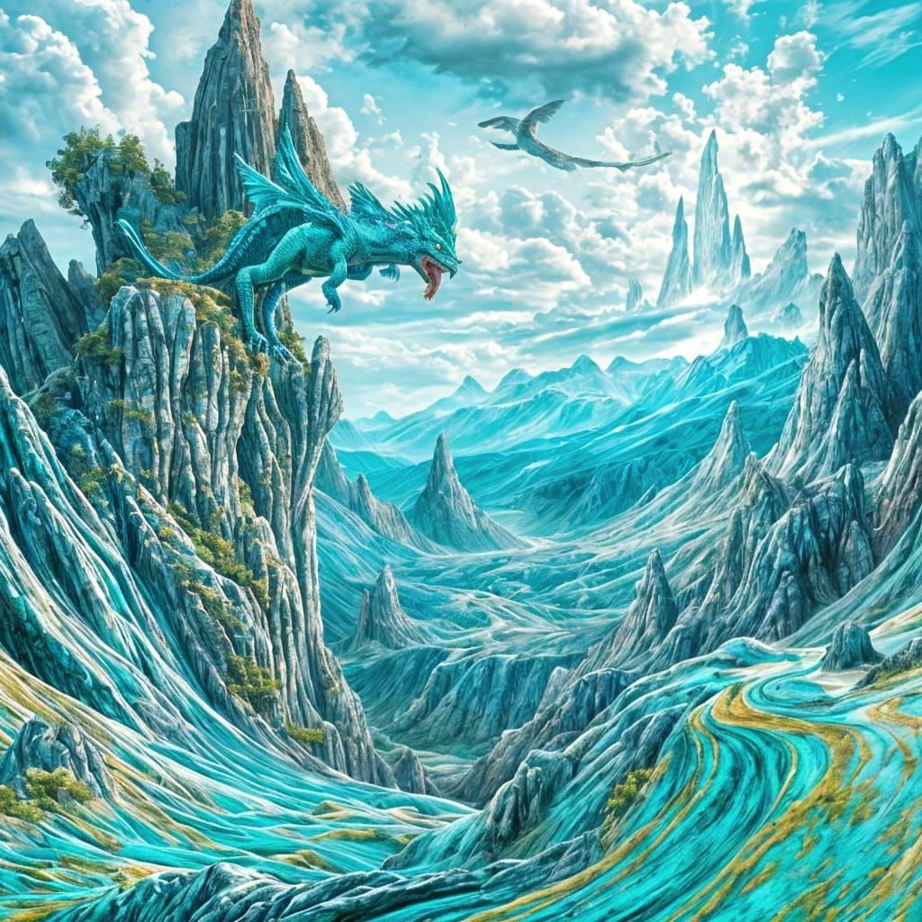 Magical Turquoise Landscape in Grungy Impasto Style