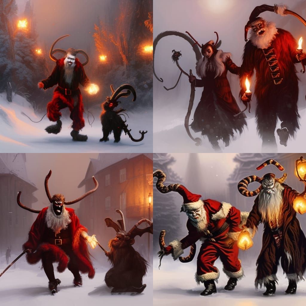 Krampus and Christmas Helpers in Dark Fantasy Style