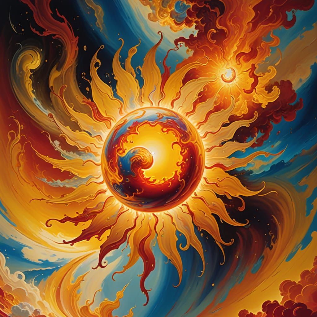 Cosmic Radiance: Vibrant Swirling Sun in Ethereal Light