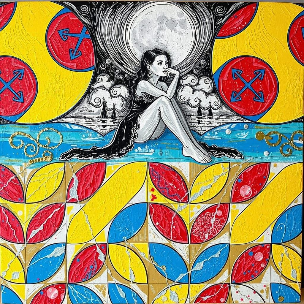 Melancholic Woman Lost in Moonlit Beach Reflection