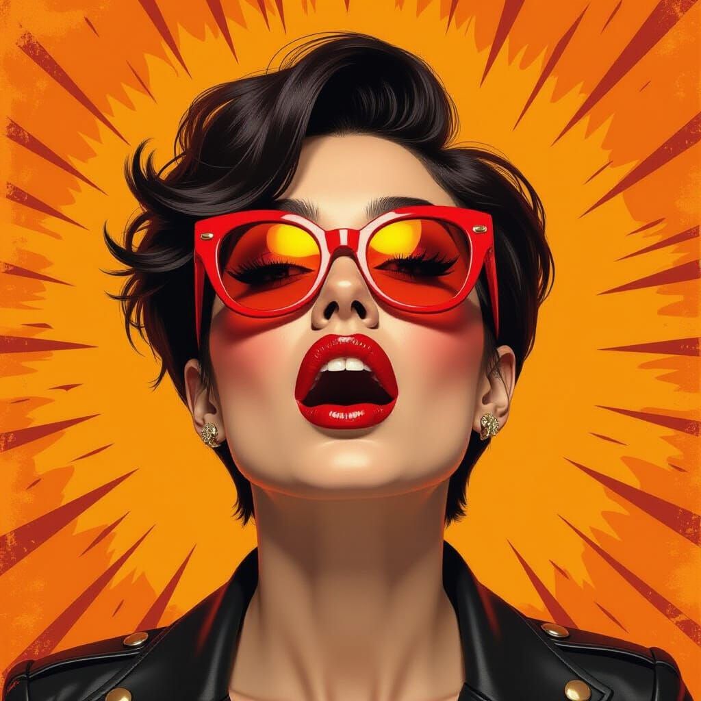 Pop Art Charcoal Portrait with Red Accents