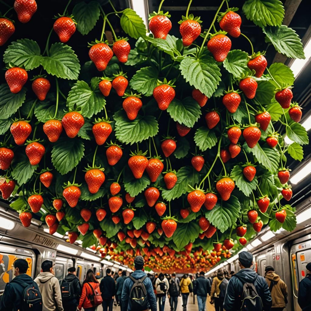 Colossal Strawberry in Subway Station