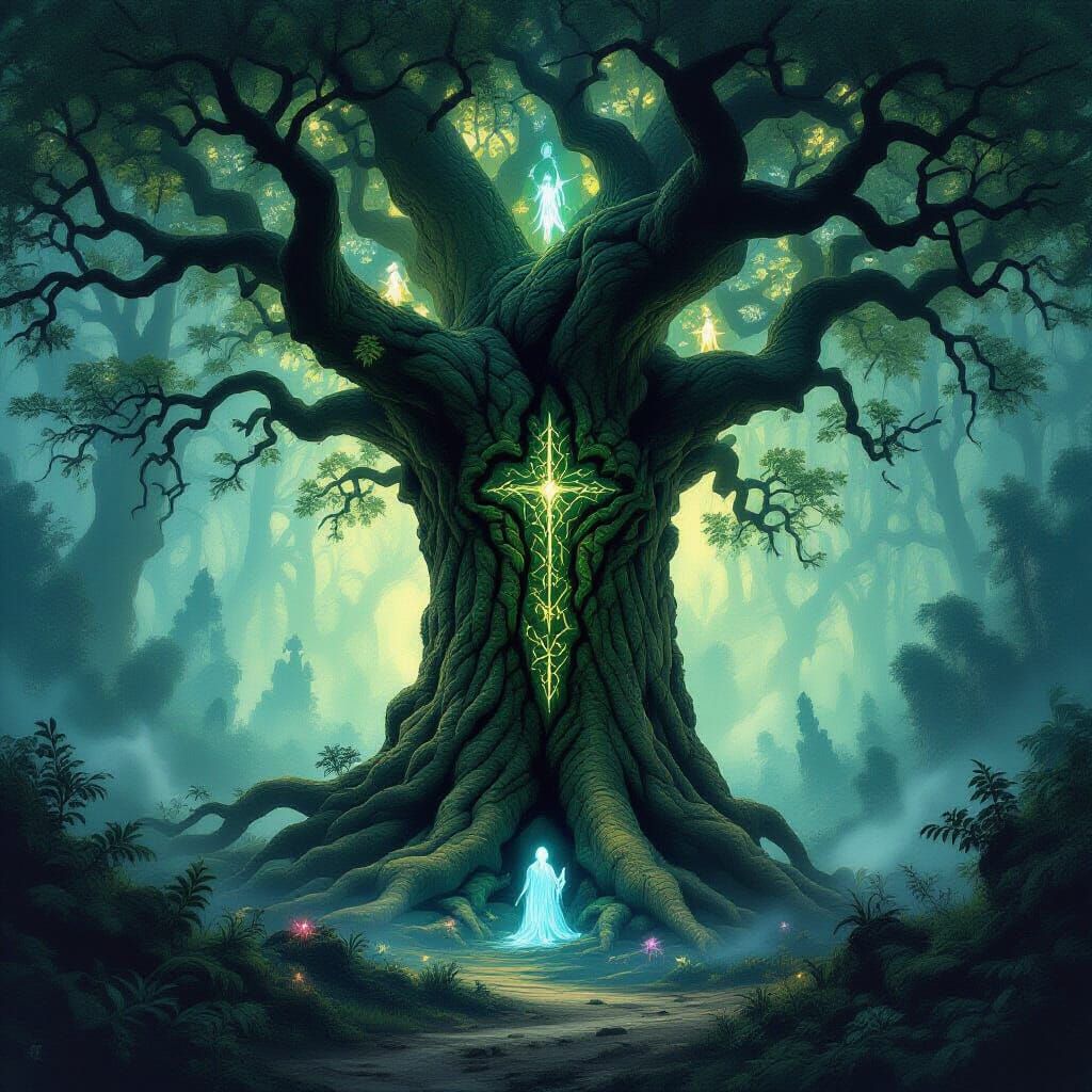 Ancient Sentient Tree Guardian in Mystical Forest