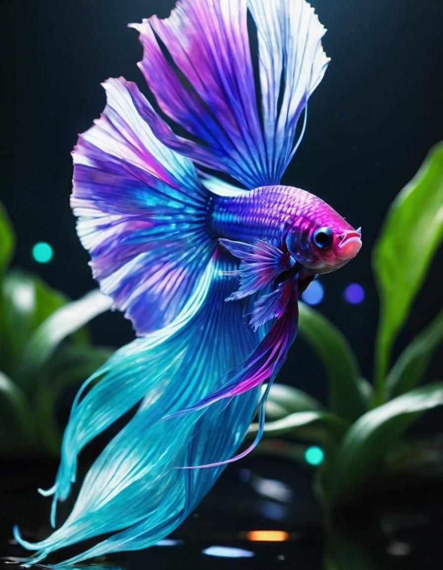 Neon Crystal Betta Fish Macro Photography