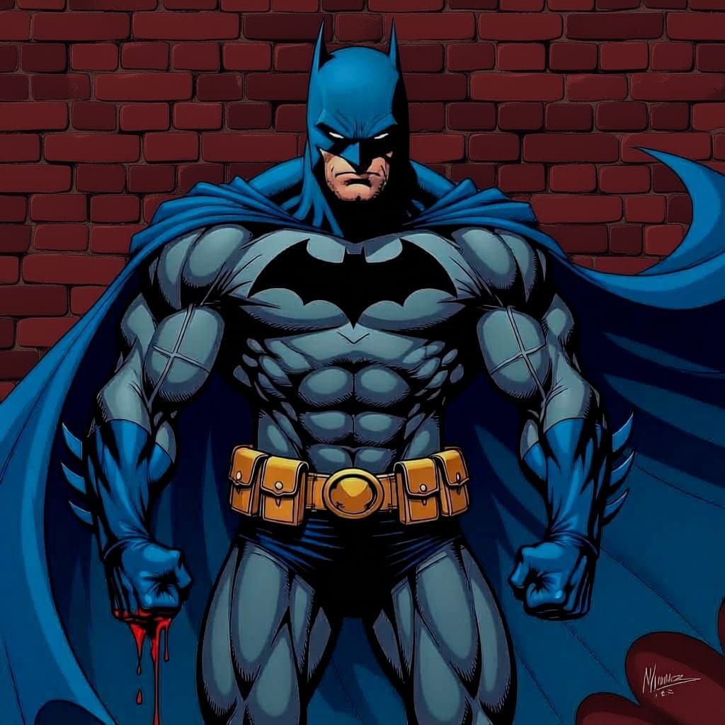 Batman as Vitruvian Man in Comic Art Style