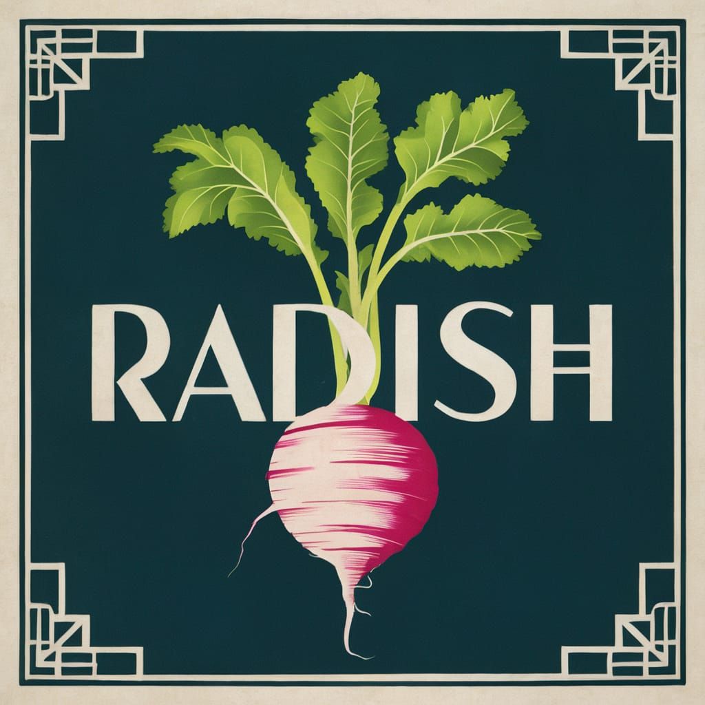 Art Deco Radish in Linocut Woodcut Typography