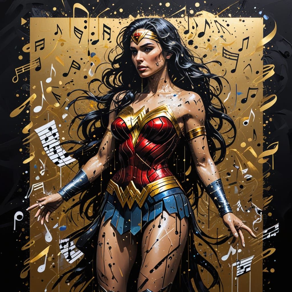 Wonder Woman in Graffiti Art with Musical Notes
