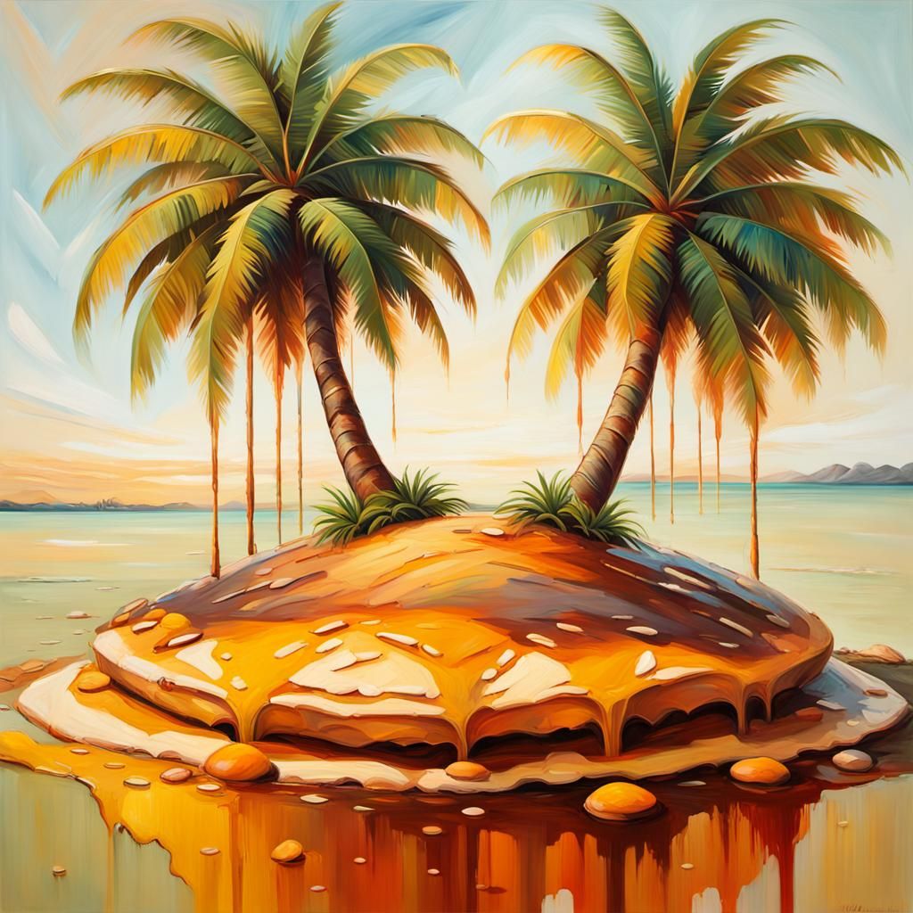 Pancake Island with Coconut Trees in Oil