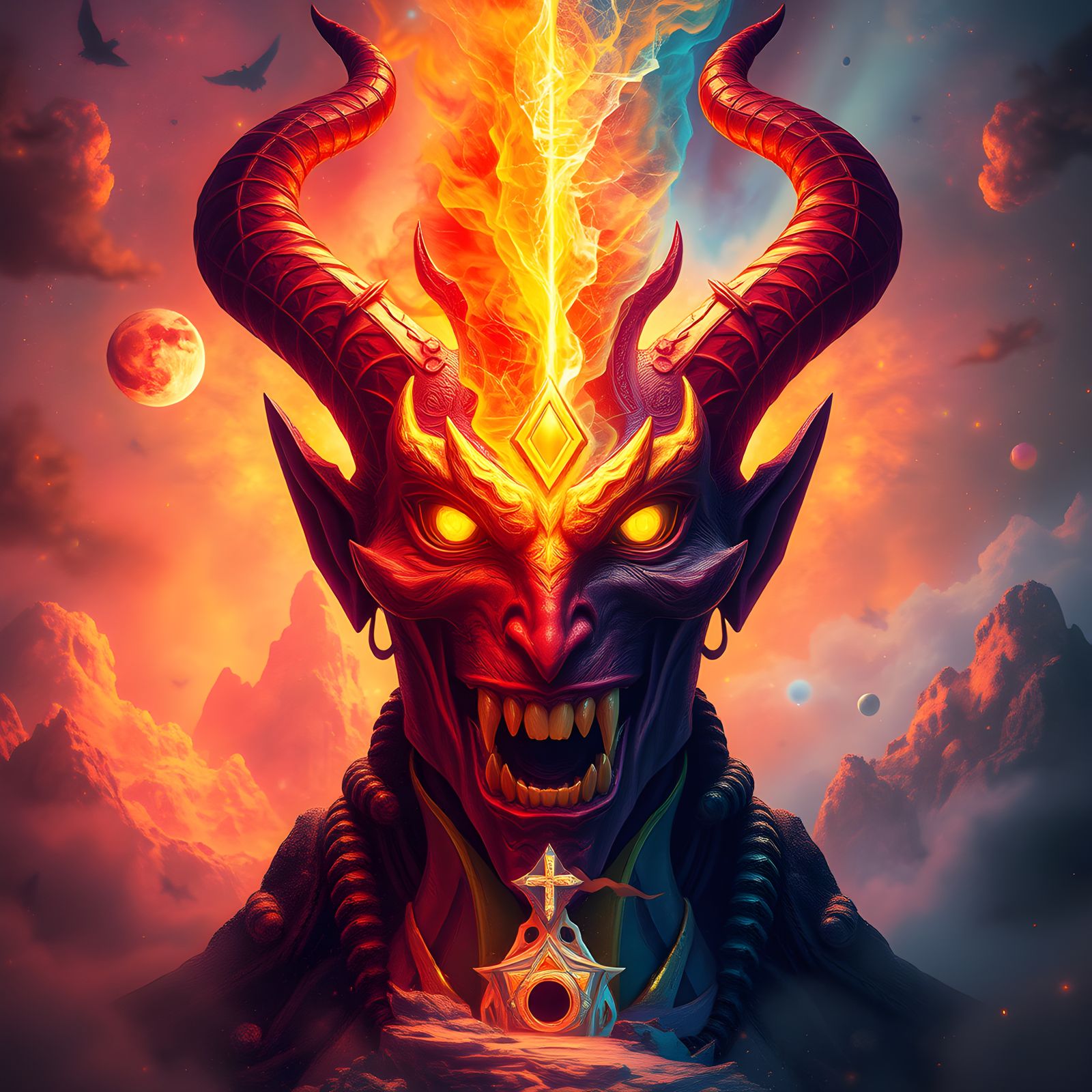 Psychedelic Bauhaus Rise of Evil, Hyperrealistic 3D Art