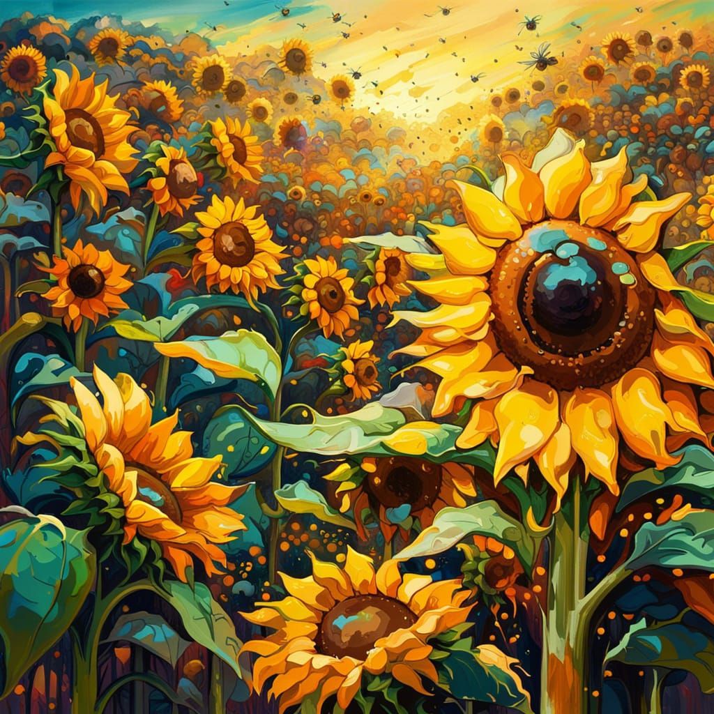 Sunflower Field Graffiti Art with Bees