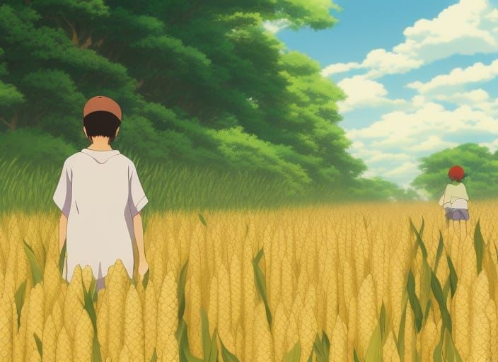 Corn Field in Studio Ghibli Anime Style