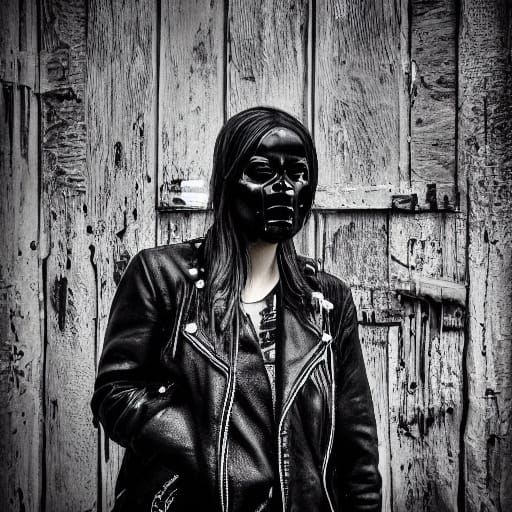 Goth Model in Decaying House, Grainy B&W Film Style