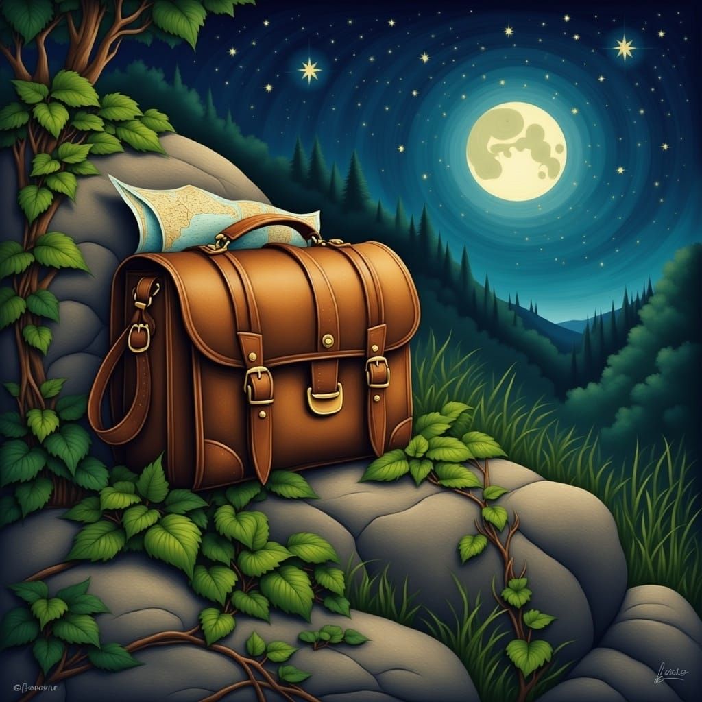 Leather Satchel in Jungle, Van Gogh Style