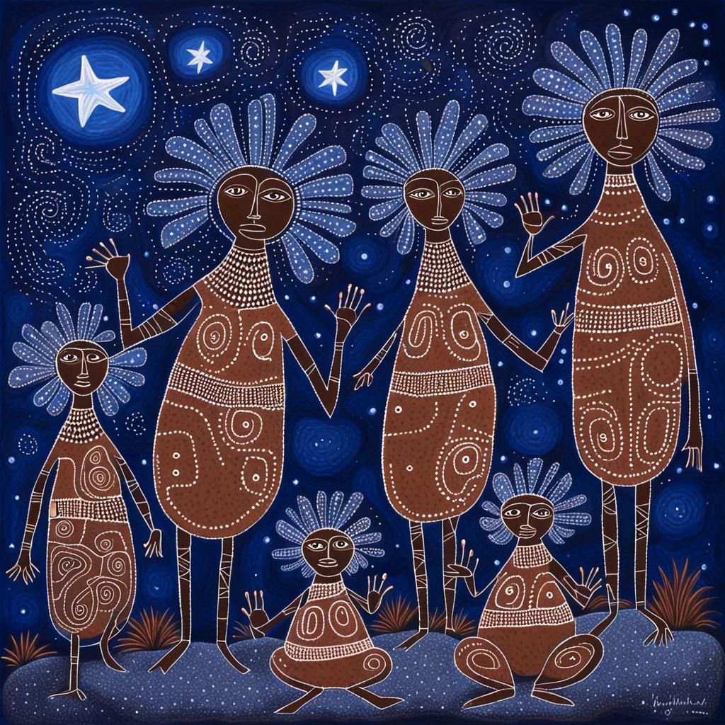 Wandjina Spirits in Aboriginal Rock Art Style