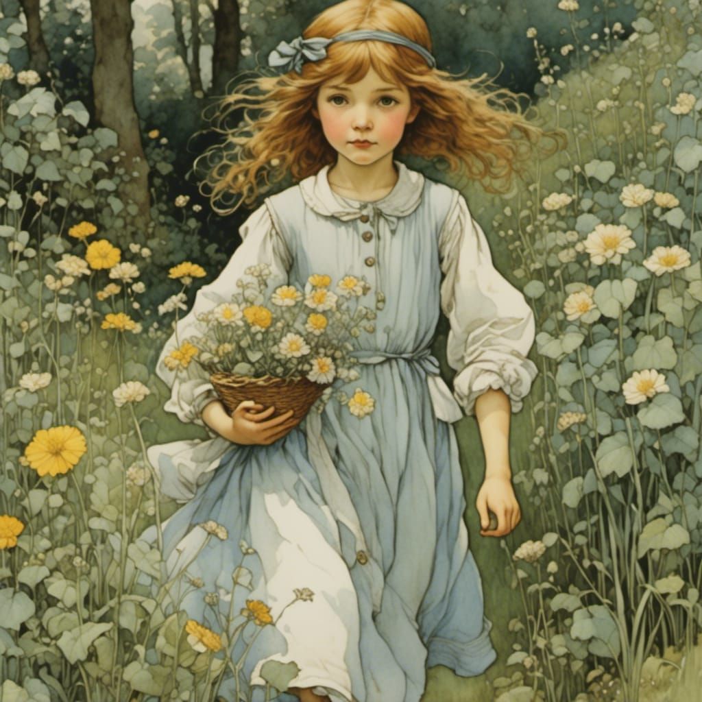 Young Victorian Girl in a Whimsical Landscape