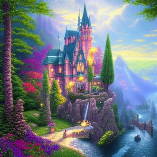 Ethereal Emerald Castle in Fantasy Landscape