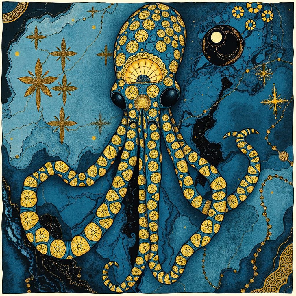 Mystical Expressionist Squid with Marble Textures