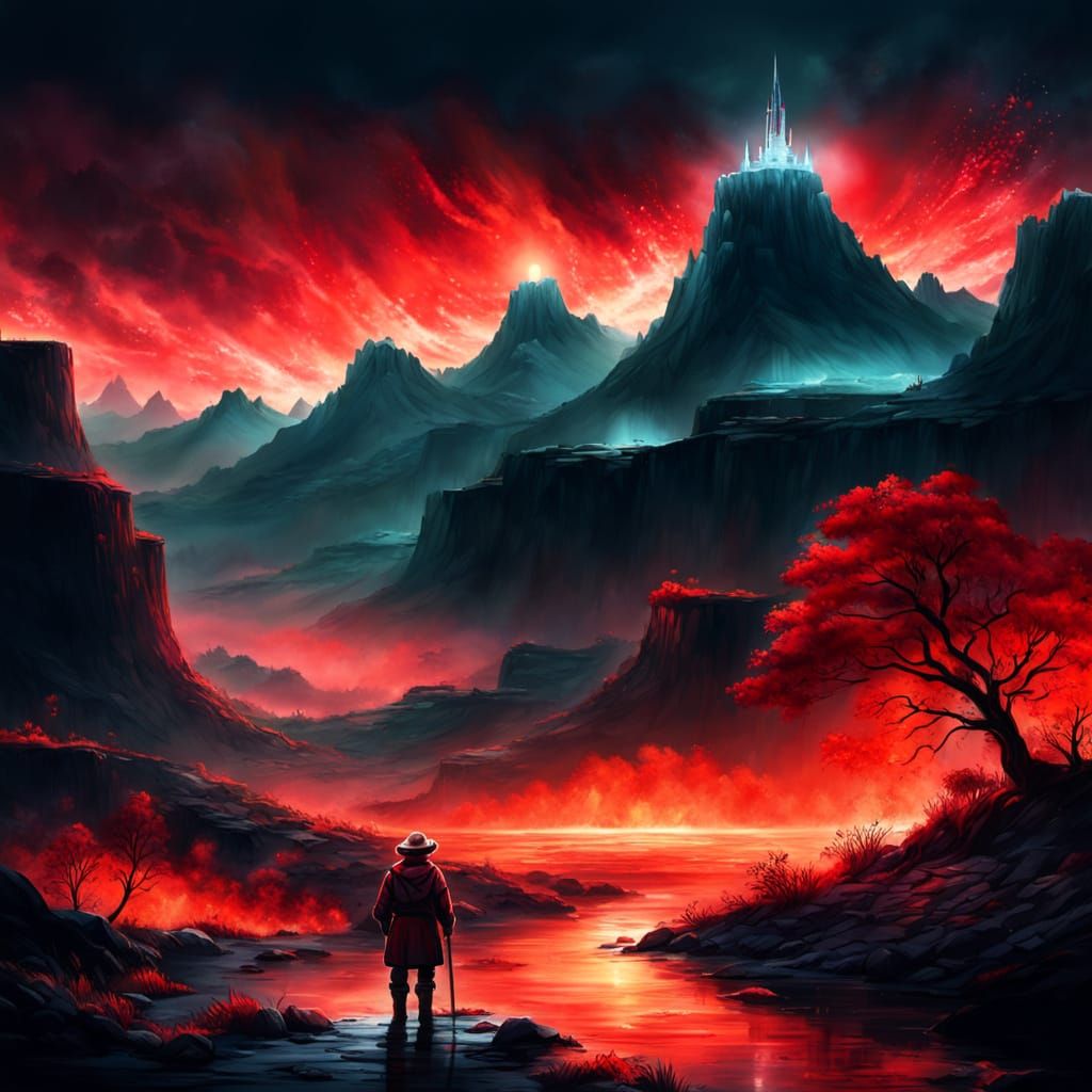 Landscape Drenched in Intense Red Light