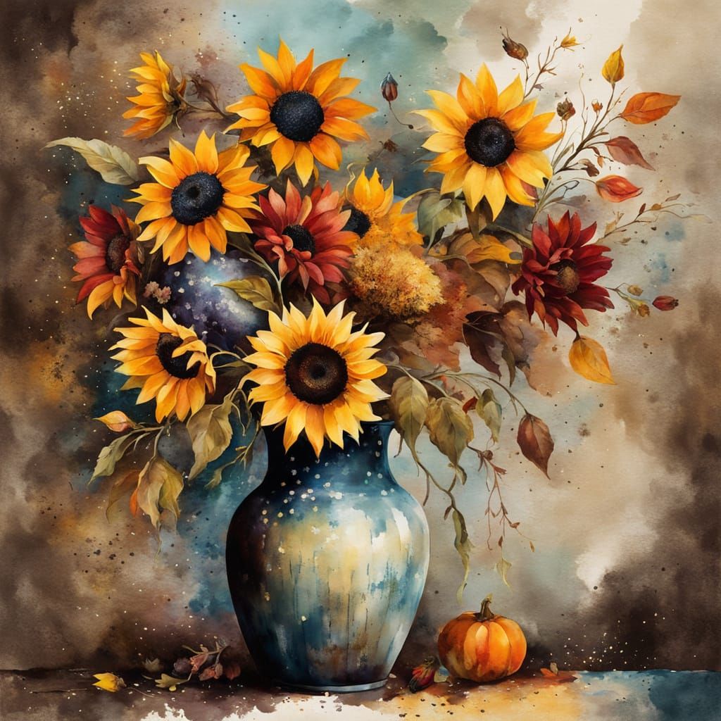 Sunflowers and Autumn Flowers in Earth Tones