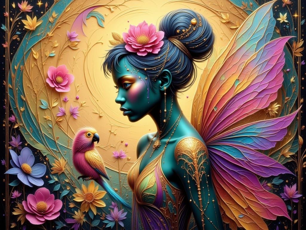 Enchanted Fairy in Lush Forest with Metallic Wings