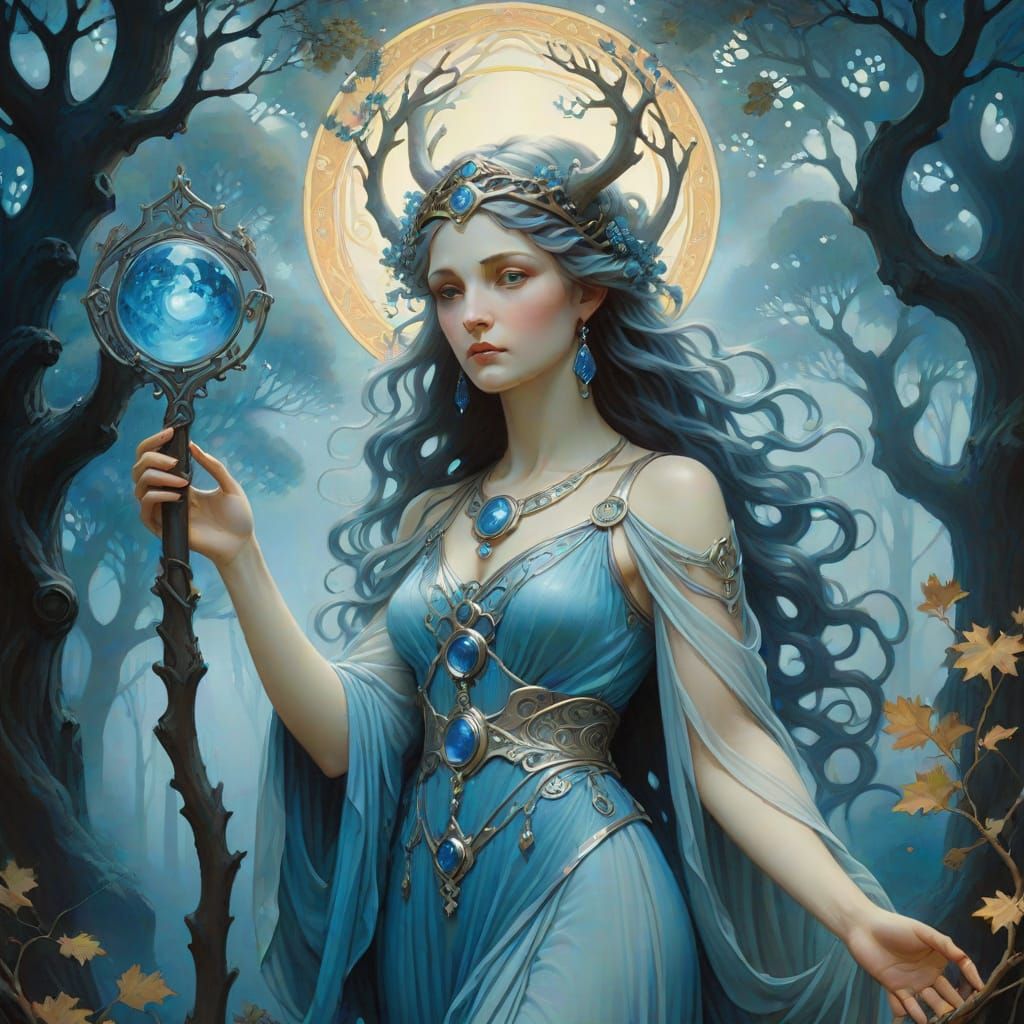 Hecate Goddess at Crossroads in Art Nouveau Style