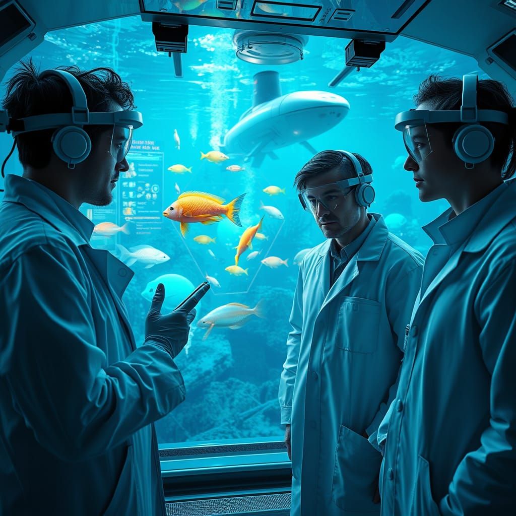 Underwater Lab with Holographic Displays in Hyperrealistic S...
