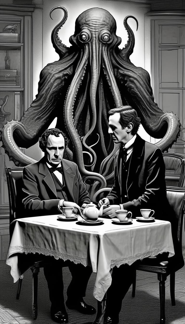 Sherlock Holmes Tea Party with Cthulhu, Surreal Art