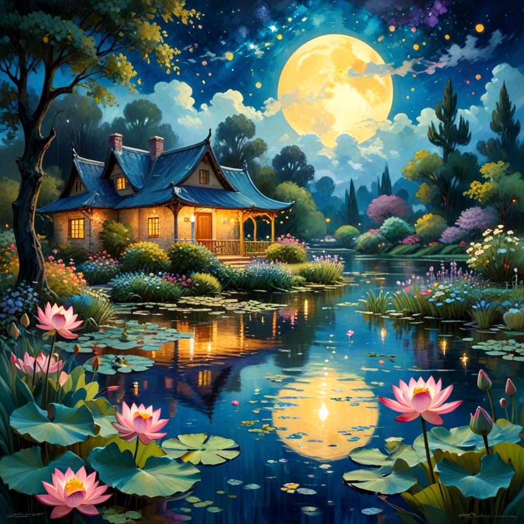 A Moonlit Lotus Garden