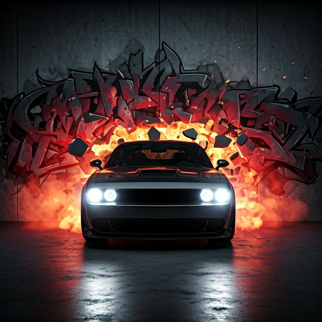 Muscle Car Smashes Graffiti Wall in Hyperrealistic Detail