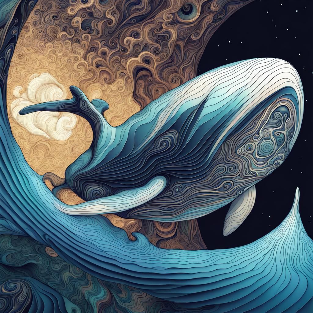 Futuristic Space Whale in Abstract Fractal Art