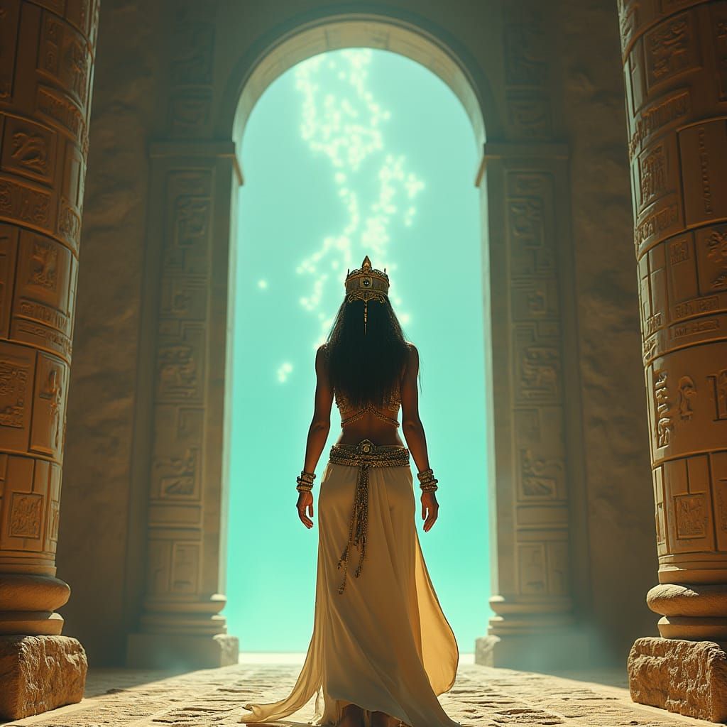 Egyptian Figure Before Portal in Mystical Style